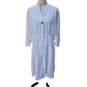 knee length dresses for ladies Zara White Tiered Cotton-Linen Midi Dress